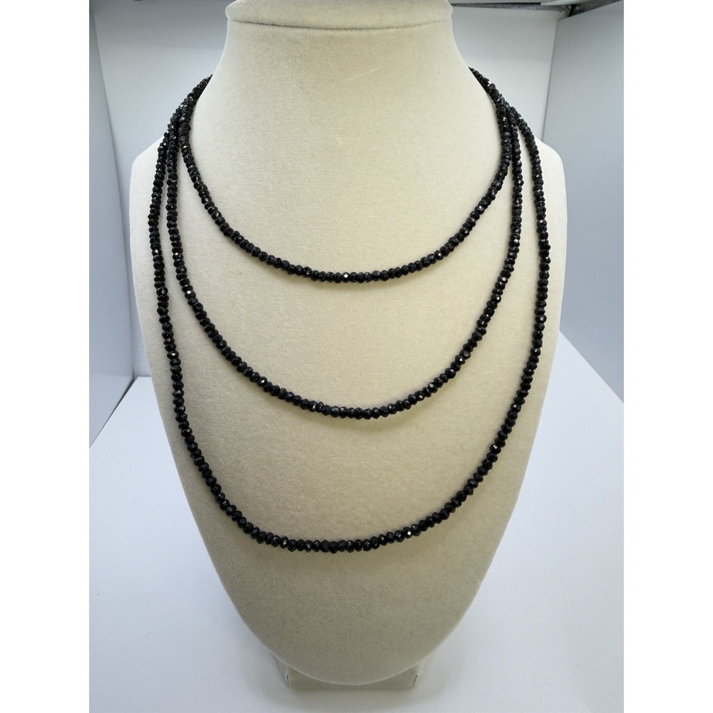 QVC Black Spinel Opera Necklace 54" 120ct tw Sterling Silver Faceted Beads NIP